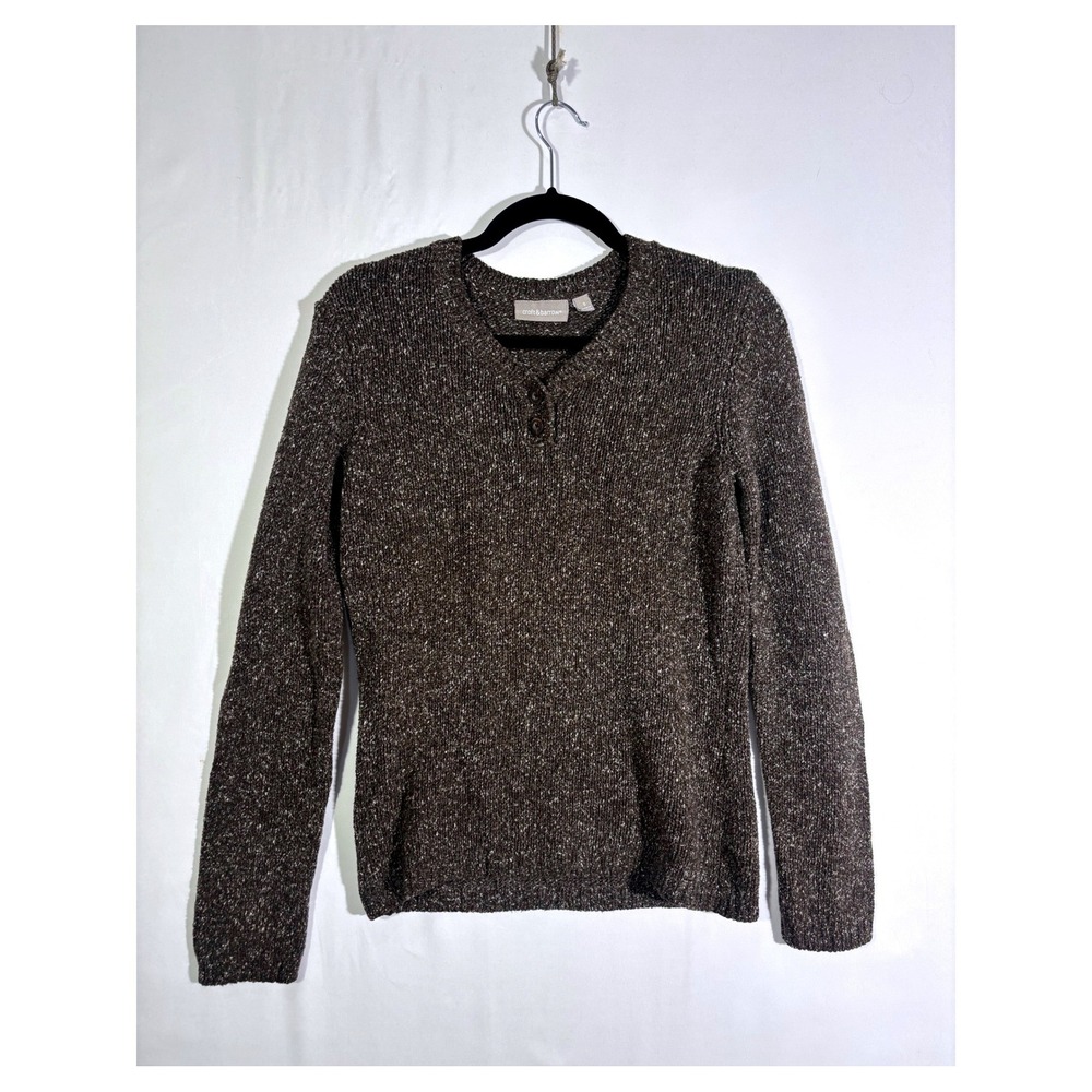 Grunge Vintage Cozy Rustic Marled Croft & Barrow Henley Sweater Women S Brown